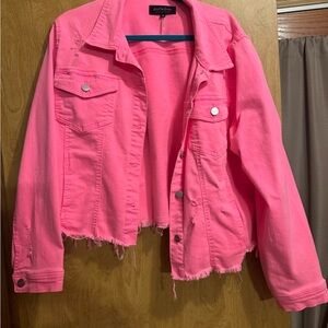 Vibrant Pink Distressed Denim Jacket